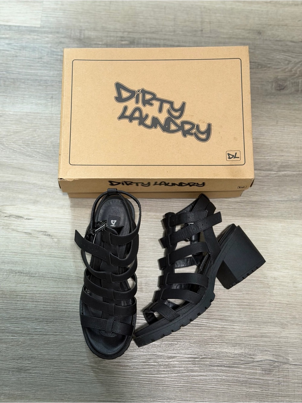 Dirty Laundry Black Multi-Strap Block Heel Sandals